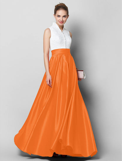 A-Line Formal Evening Black Tie Gala Floor Length Sleeveless High Neck Satin with Pleats
