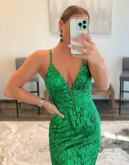 Sequin Mermaid Backless Prom Dress