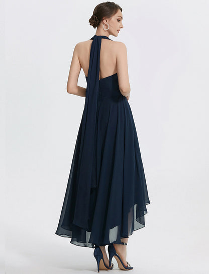 A-Line Cocktail Dresses Tea Length Short Sleeve Off Shoulder Convertible Chiffon with Ruched