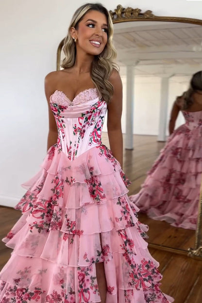 Fashion A Line Sweetheart Blush Printed Prom Dresses