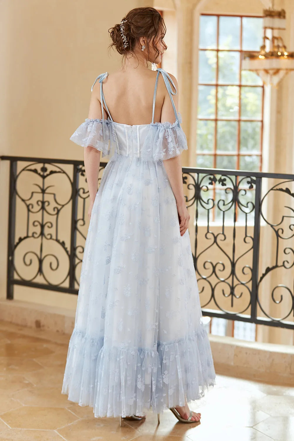 Princess A Line Off the Shoulder Light Blue Long Prom Dress Wedding Guest Dresses