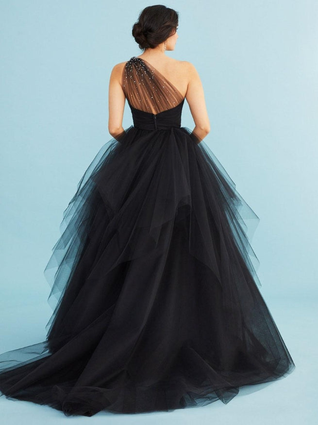 Black Wedding Dresses A-Line Sleeveless Sweetheart Ballgown Tulle Bridal Gown