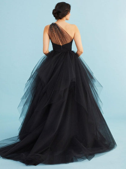 Black Wedding Dresses A-Line Sleeveless Sweetheart Ballgown Tulle Bridal Gown