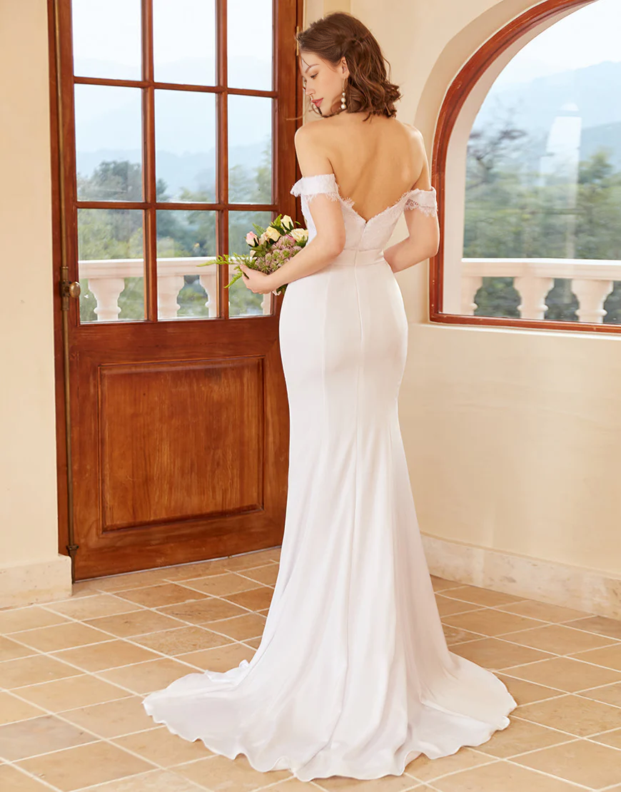 Mermaid Off the Shoulder White Wedding Dress with Lace