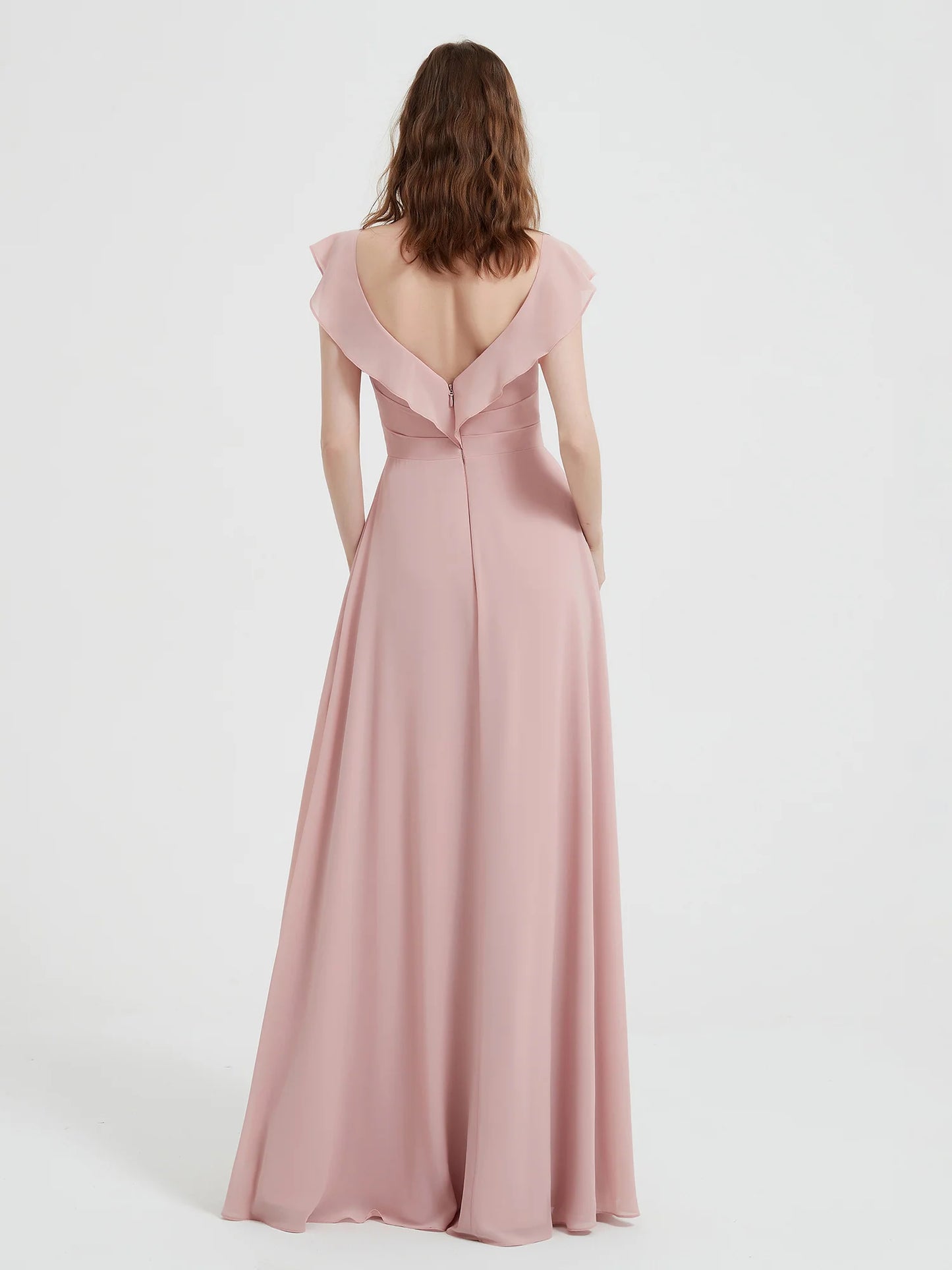 Sweetheart Flutter Sleeves Chiffon Dress Dusty Rose Bridesmaid Dress