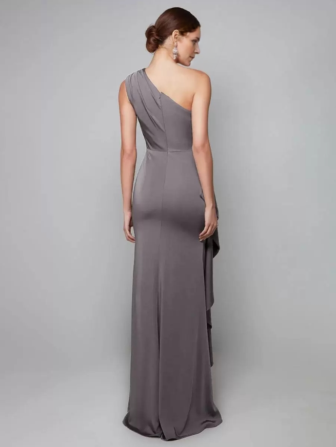 Sheath One-Shoulder Pleated Sweep Asymmetrical Mermaid Guest Dresses  Mother of the Bride Dresse