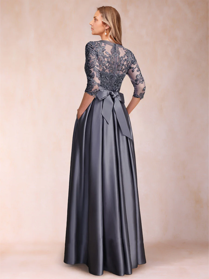 A-Line/Princess Floor-Length 3/4 Sleeves Scoop Mother of the Bride Dresses With Appliques