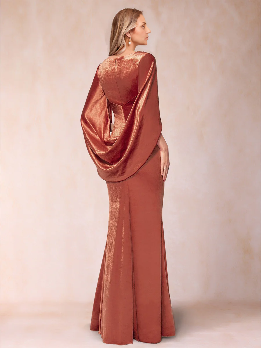 Trumpet/Mermaid V-Neck Half Sleeves Floor-Length Evening Dresses Mother of the Bride Dresse