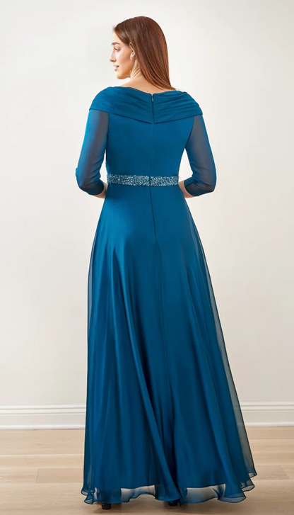 V-Neck Satin Floor-length Mother of the Bride Dresse With Beading Belt