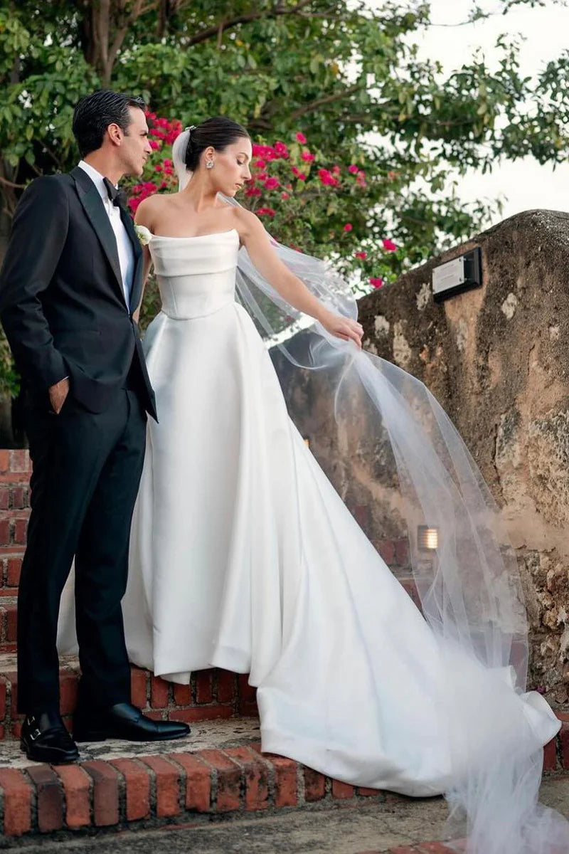 Charming Strapless Satin A-Line Wedding Dresses