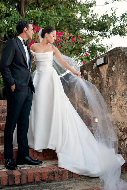 Charming Strapless Satin A-Line Wedding Dresses