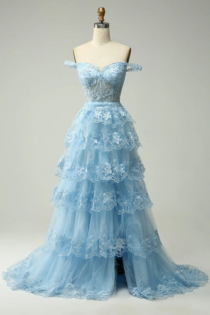 A-Line Off The Shoulder Prom Dress with Sequins Court Train Dresses