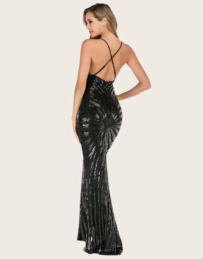 V-Neck Sequin Long Mermaid Sexy Prom Dress
