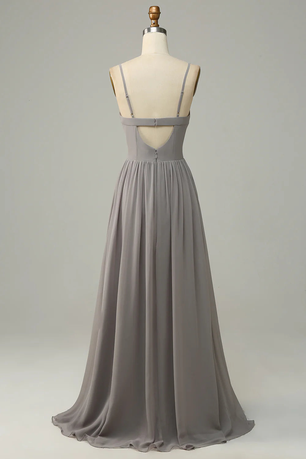 A Line Spaghetti Straps Long Bridesmaid Dress With Slit