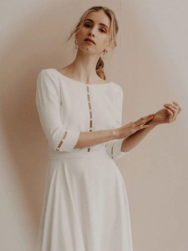 Vintage Wedding Dresses Floor-Length V-Neck Half Sleeves Traditional Dresses For Bride