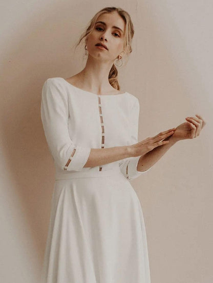 Vintage Wedding Dresses Floor-Length V-Neck Half Sleeves Traditional Dresses For Bride