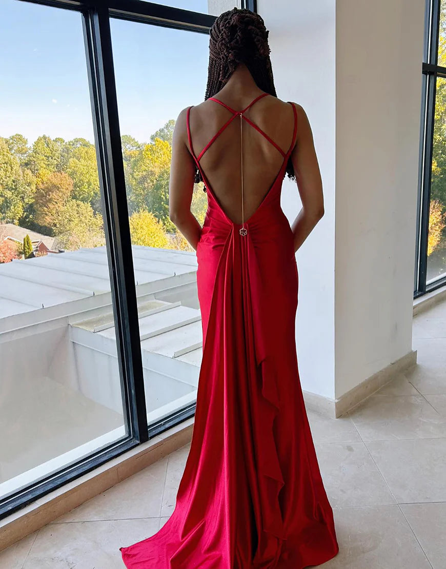 Mermaid Spaghetti Straps Long Prom Dress With Slit