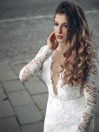 Short Wedding Dress V-Neck Long Sleeves Short Knee-Length Bridal Dresses