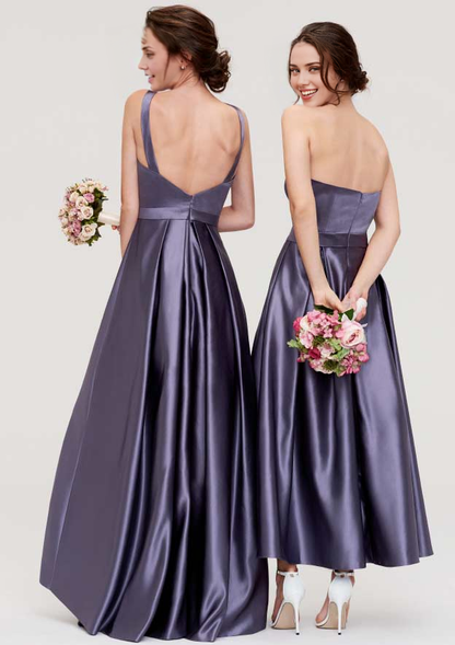 Satin Bridesmaid Dress A-line Sweetheart Sleeveless Ankle-Length With Pleated Cocktail Dresses