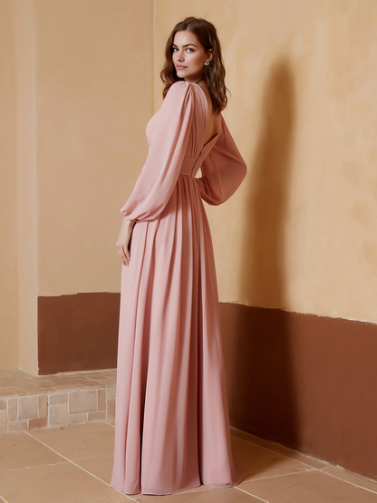 Plunging V-neck Floor-length Chiffon Bridesmaid Dress With Slit
