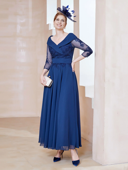 Cute A-Line Retro Tea Length Satin Cute Off Shoulder Mother of the Bride Dresse with Bows