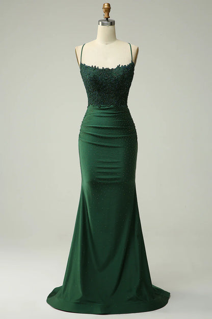 Mermaid Halter Court Train Dress Prom Dress with Appliques Beading