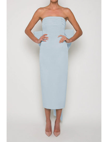 Sheath / Column Cocktail Dresses Party Dress Wedding Guest Sleeveless Strapless Fall Wedding Reception Satin with Bow(s)