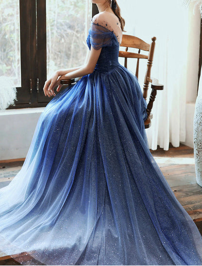 Sheath / Column Sparkle Formal Prom Dress Evening Dress Jewel Neck Floor Length Tulle with Pleats Sequin