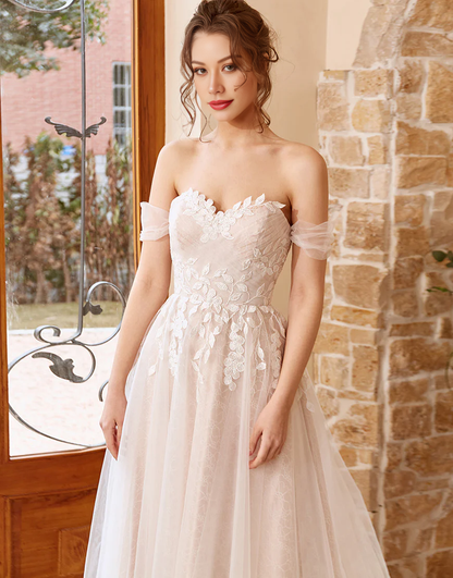 A-Line Princess Halter Long Wedding Dress with Appliques