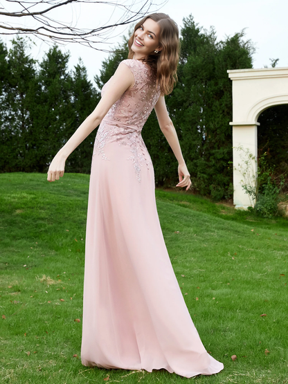 Elegant Illusion Lace Appliqued Bridesmaid Dress With Buttons