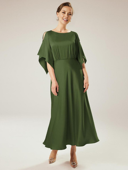 Jewel Neck Short Sleeves A-Line Ankle-Length  Mother of the Bride Dresse Wedding Guest Party Dresses