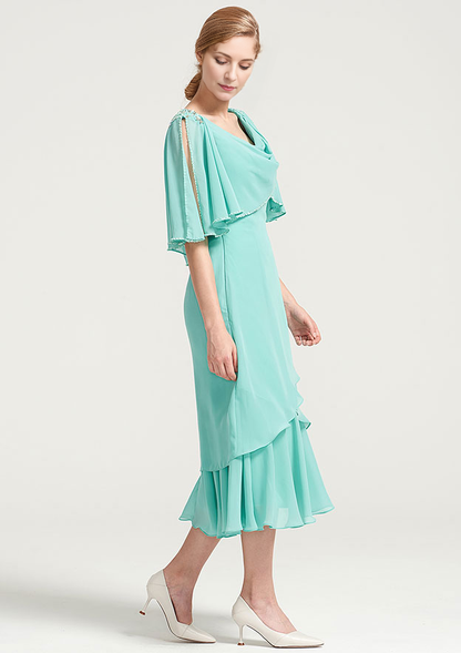 Chiffon Mother of the Bride Dress With Side Draping Crystal Detailing Ruffles