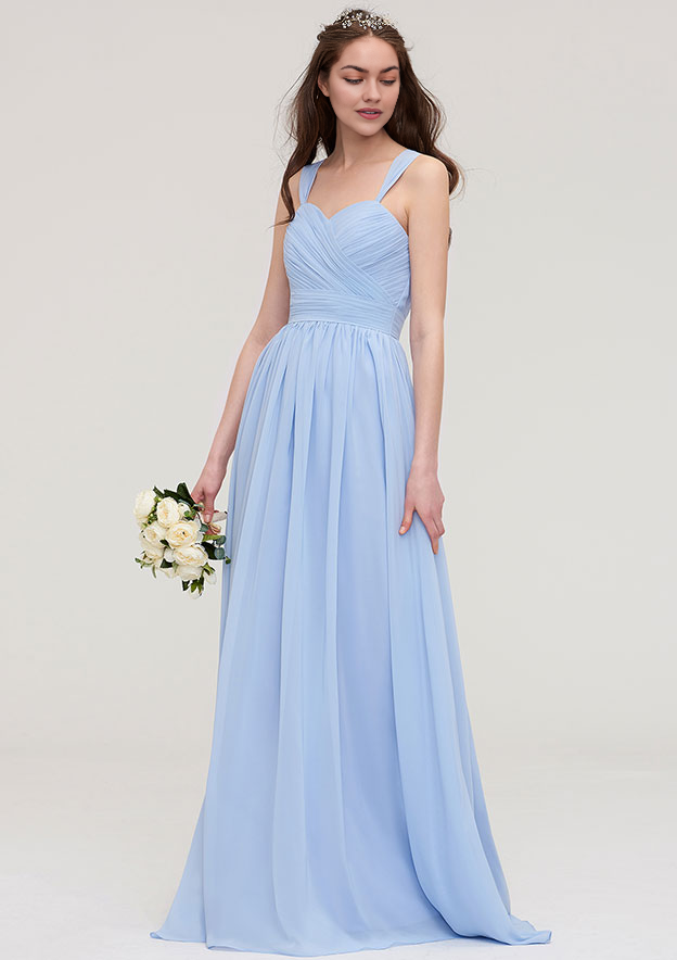 A-line Chiffon Bridesmaid Dress Sweetheart Sleeveless Long/Floor-Length With Pleated