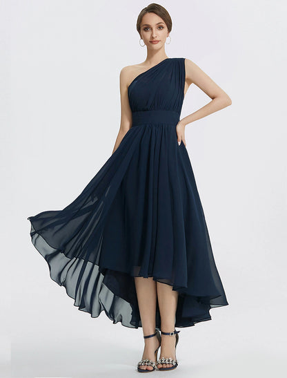 A-Line Cocktail Dresses Tea Length Short Sleeve Off Shoulder Convertible Chiffon with Ruched