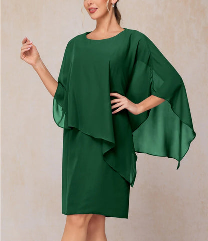Cape Knee Length Short Sleeves Chiffon Mother Of The Bride Dress