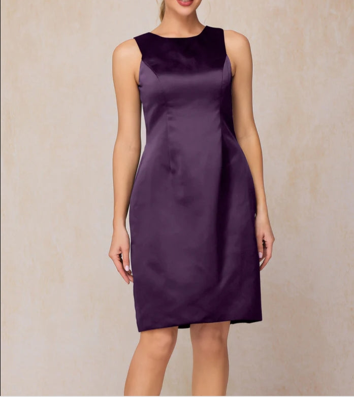 Grape Two Pieces Knee Length Satin Mother Of The Bride Dress