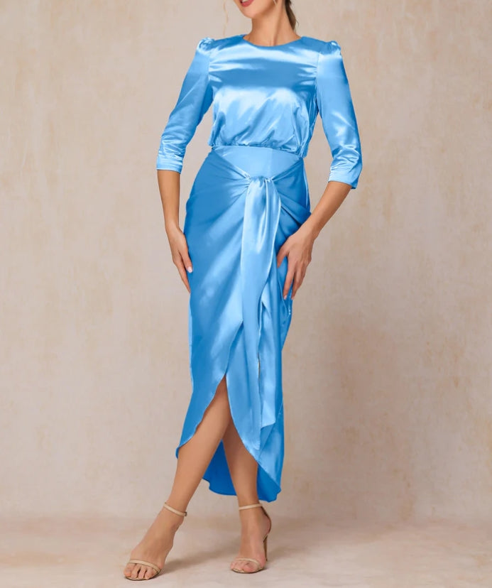 Sheath Half Sleeves Ankle Length Soft Satin Mother Of The Bride Dress