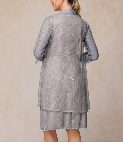 Two Pieces Knee Length Chiffon Lace Mother Of The Bride Dress