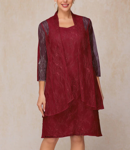 Two Pieces Knee Length Chiffon Lace Mother Of The Bride Dress