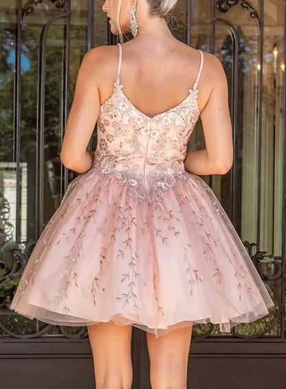 Cute A-Line Embroidered Short Glitter Prom Dress Homecoming Dress