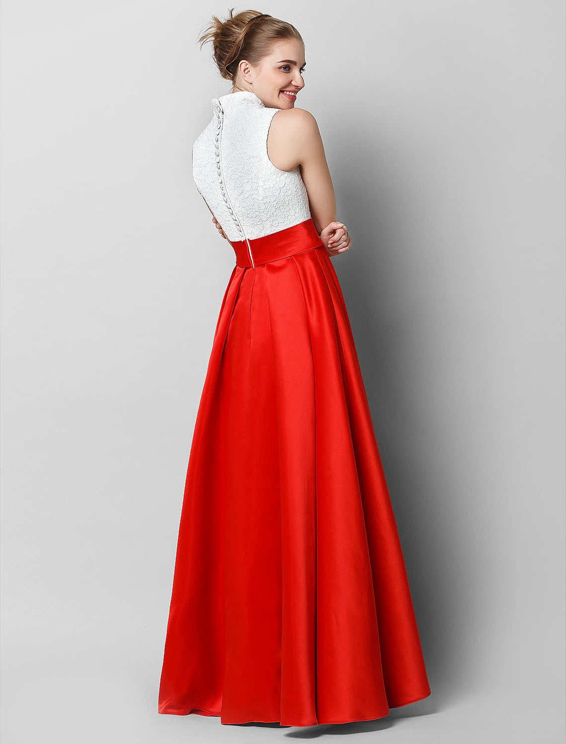 A-Line Formal Evening Black Tie Gala Floor Length Sleeveless High Neck Satin with Pleats