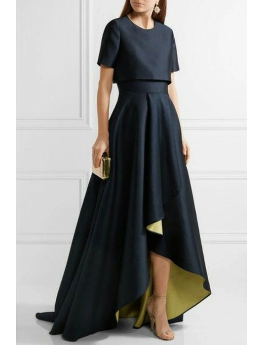 Two Piece Sheath / Column Mother of the Bride Dress Wedding Guest High Low Jewel Neck with Pleats Solid Color