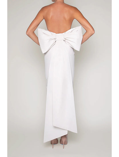 Sheath / Column Cocktail Dresses Party Dress Wedding Guest Sleeveless Strapless Fall Wedding Reception Satin with Bow(s)
