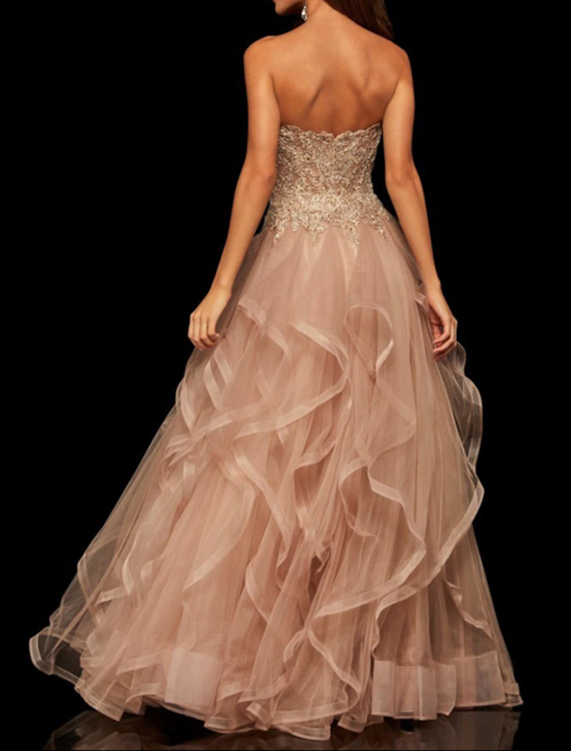 A-Line Party Dress Prom Dress Strapless Sleeveless Floor Length Tulle with Tier Embroidery