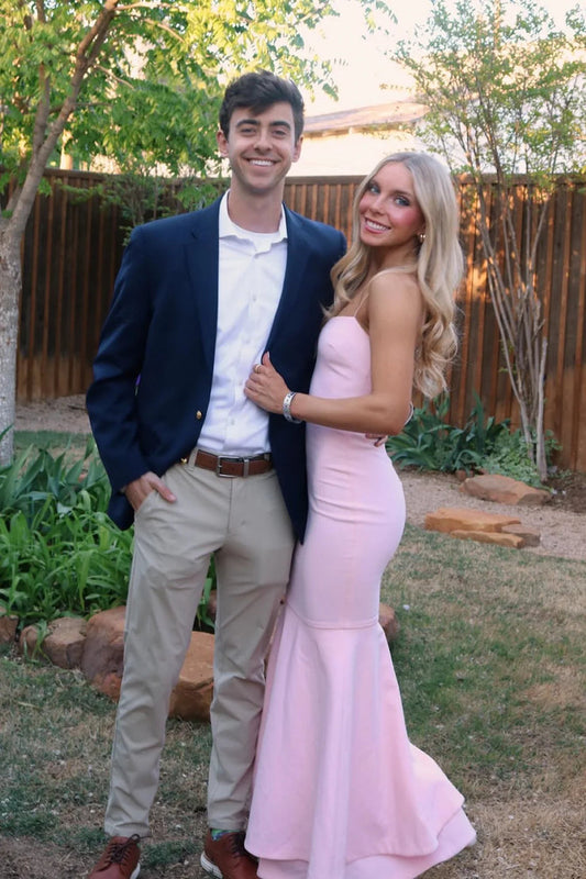 Charming Mermaid Straps Light Pink Elastic Satin Long Prom Dress