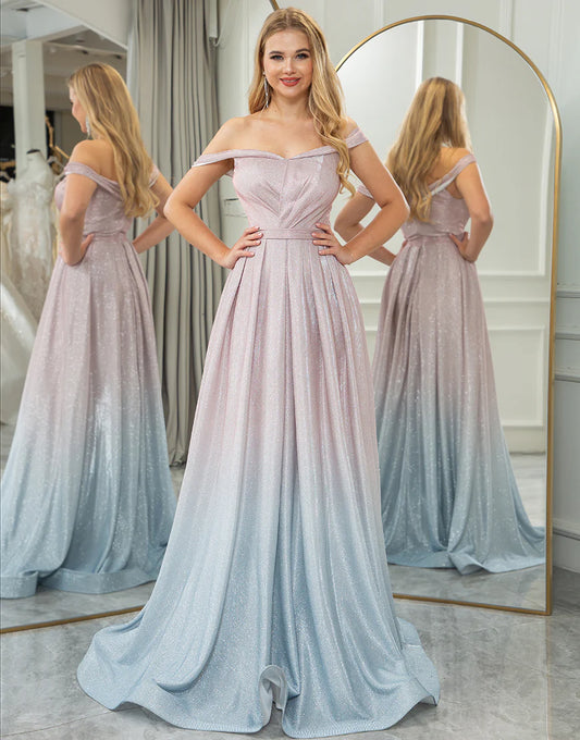 A Line Glitter Princess Off the Shoulder Long Prom Dress