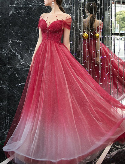 Sheath / Column Sparkle Formal Prom Dress Evening Dress Jewel Neck Floor Length Tulle with Pleats Sequin