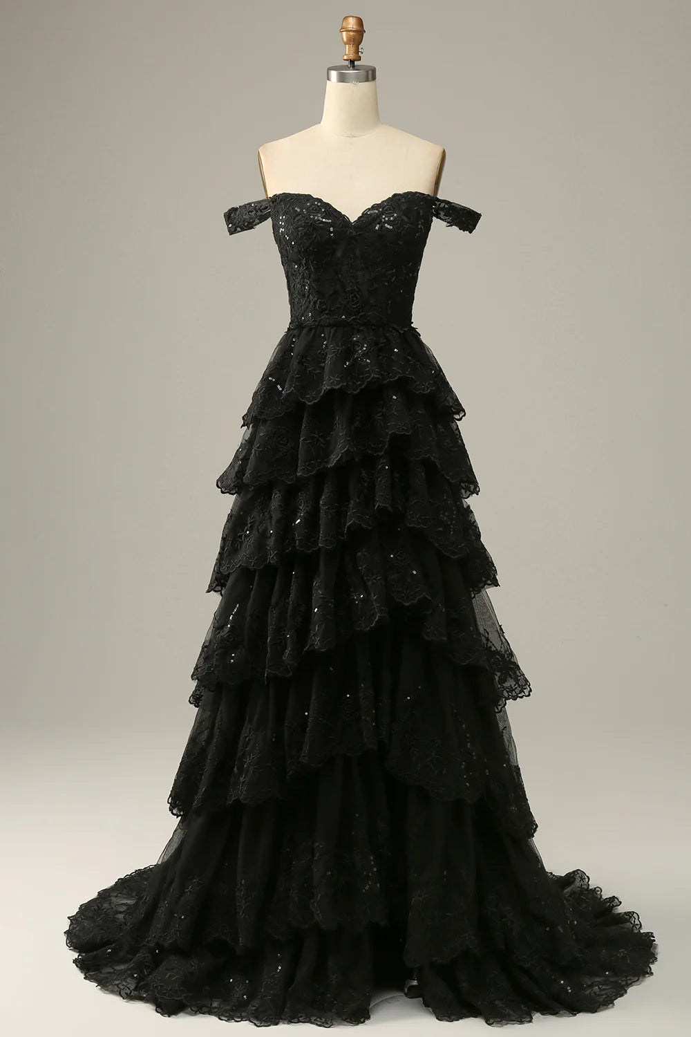 A-Line Off The Shoulder Prom Dress with Sequins Court Train Dresses