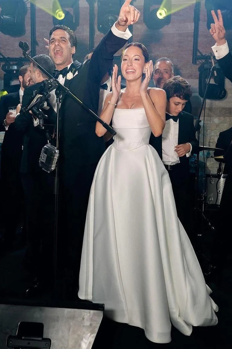 Charming Strapless Satin A-Line Wedding Dresses