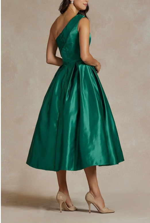 One-Shoulder Simple Tea-Length Party Dress
